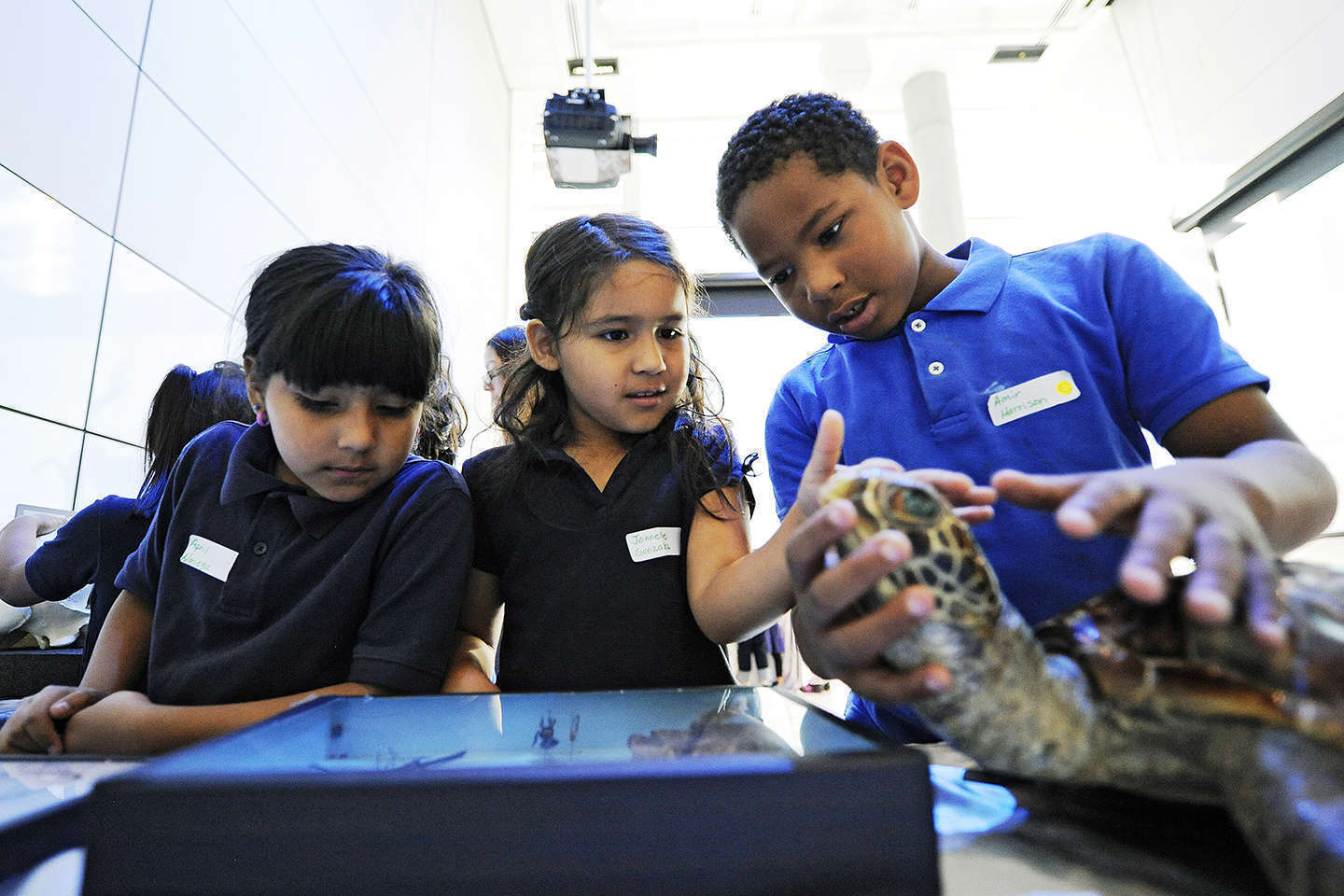 Children play with a whirlpool at the museum