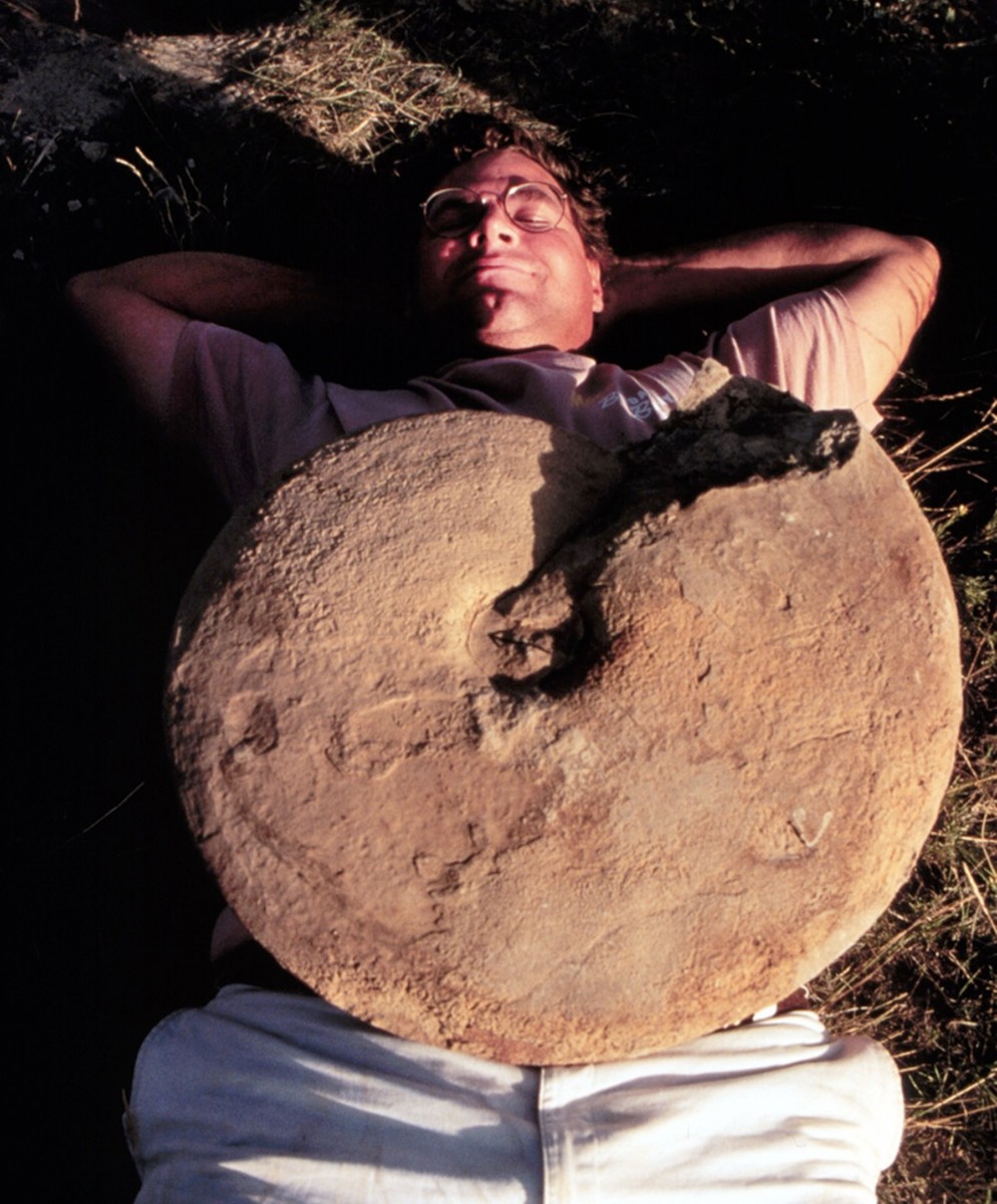 Kirk Relaxing With A 30 Pound Ammonite On His Belly At The Kremmling Colorado Dig Site In 1998