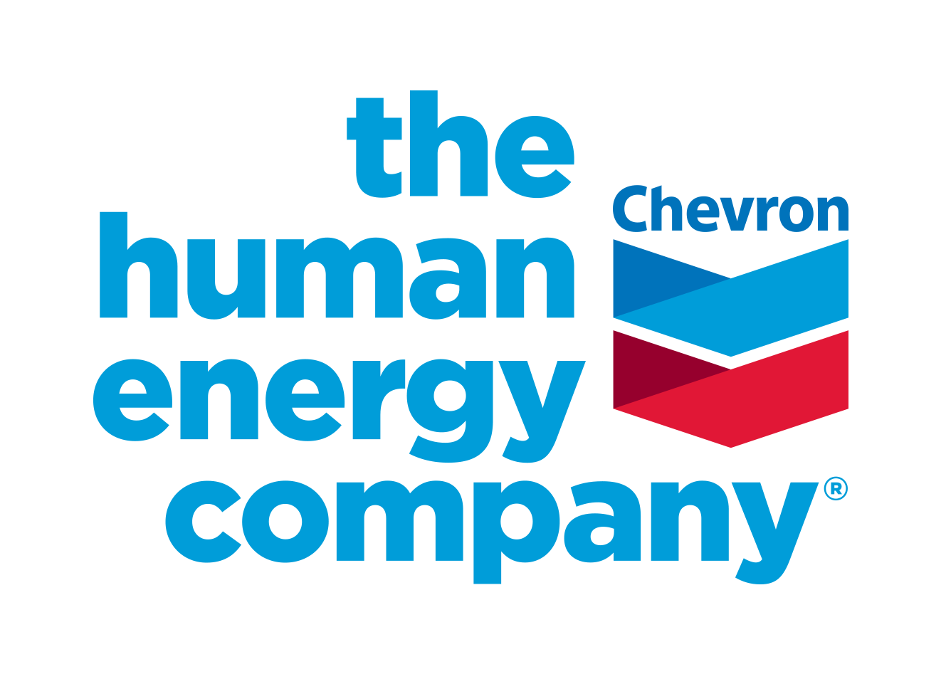 two chevron stripes in red and blue next to text reading the human energy company