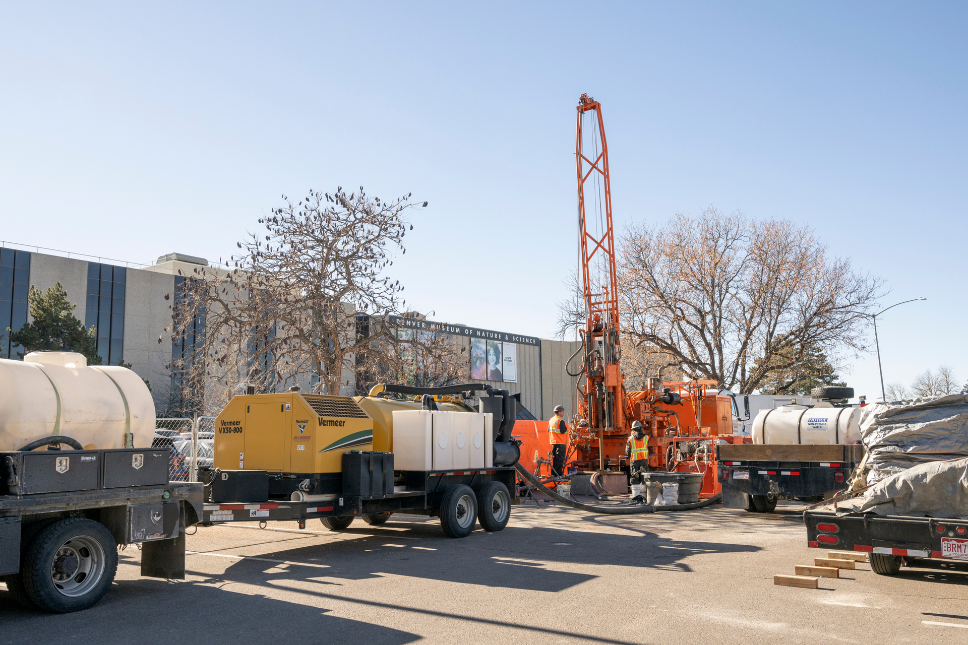 Shown here is the truck-mounted rotary coring rig that extracted the core from beneath the Museum parking lot.